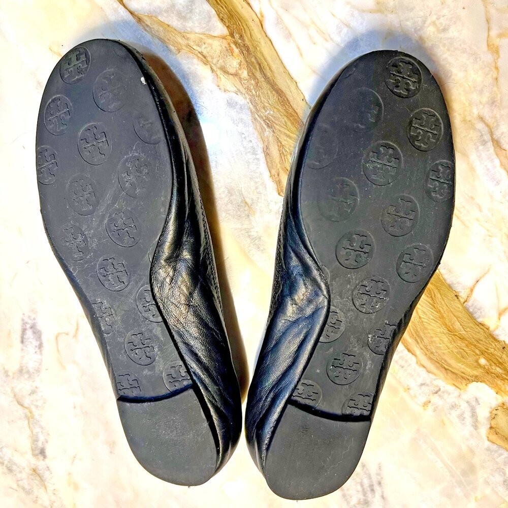 Tory Burch Reva Leather Black Silver Logo Ballet Flats Shoe Women's 6.5 - Picture 11 of 16